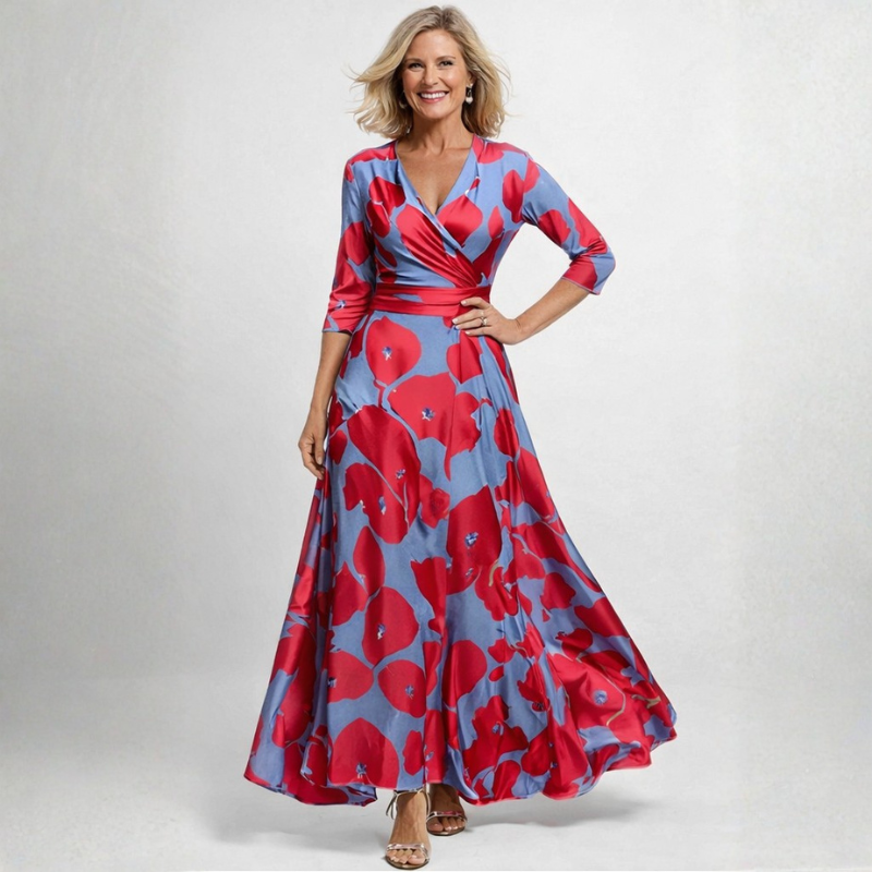 Elegant Floral Maxi Dress with V Neck