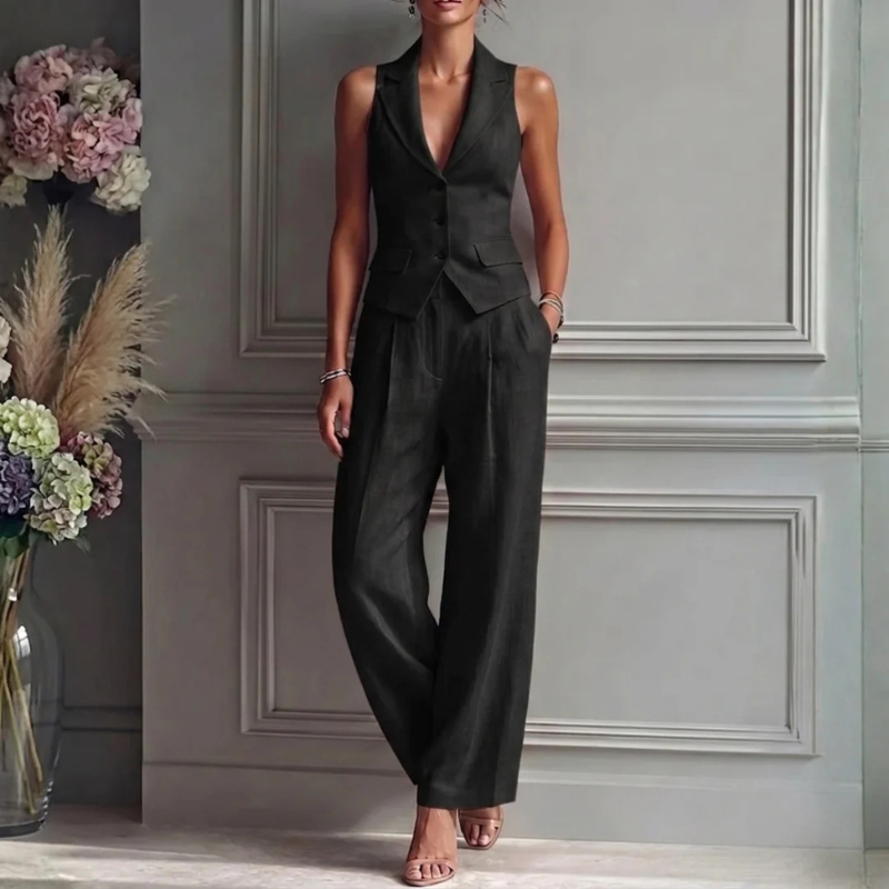 Chic Women's Sleeveless Vest and Wide Leg Pants Set