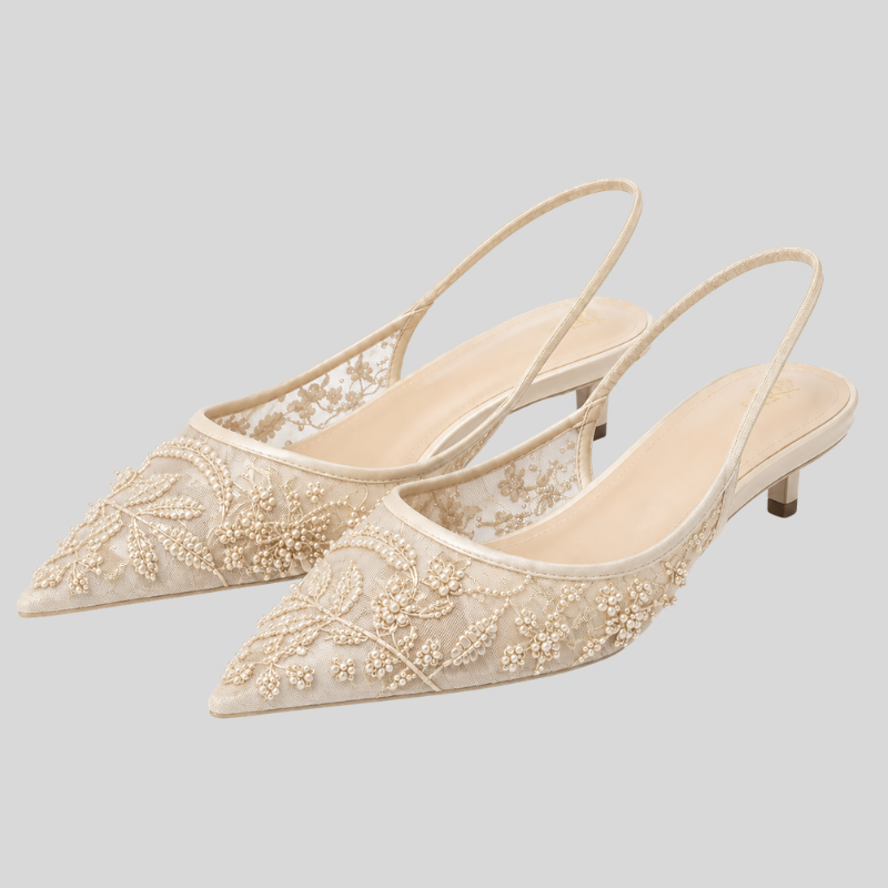 Embroidered Floral Slingback High Heels for Women