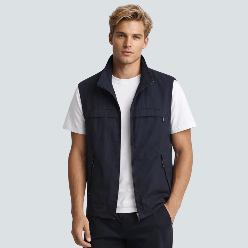 Men's Utility Vest with Stand-Up Collar