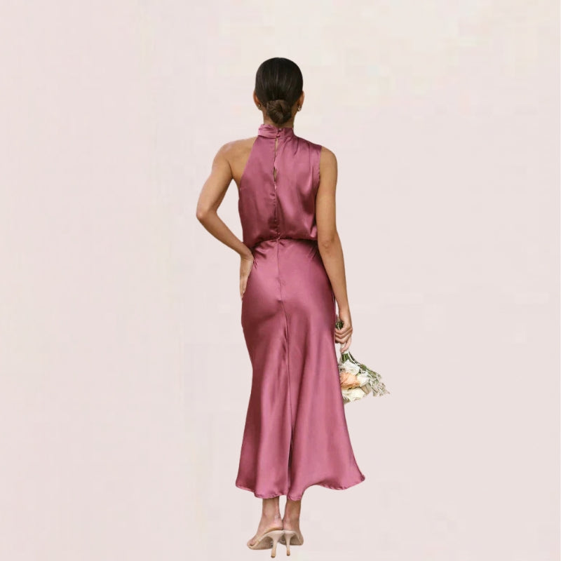Halter Neck Draped Midi Dress
