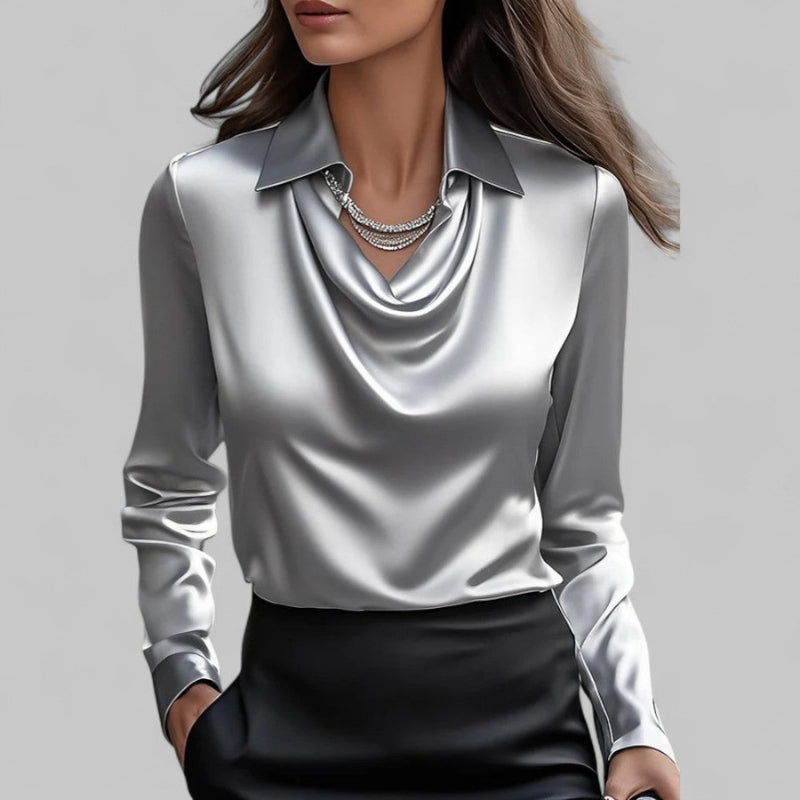 Long Sleeve Draped Collar Blouse