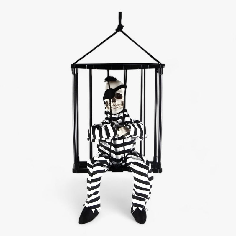 FrightCorp Animatronic Prison Skeleton with Voice, Light, and Sound Effects