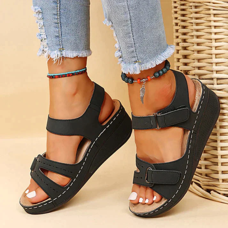 Open-Toe Wedge Sandals with Velcro Strap