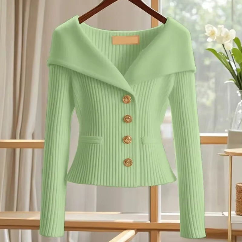 Off-Shoulder Button Sweater