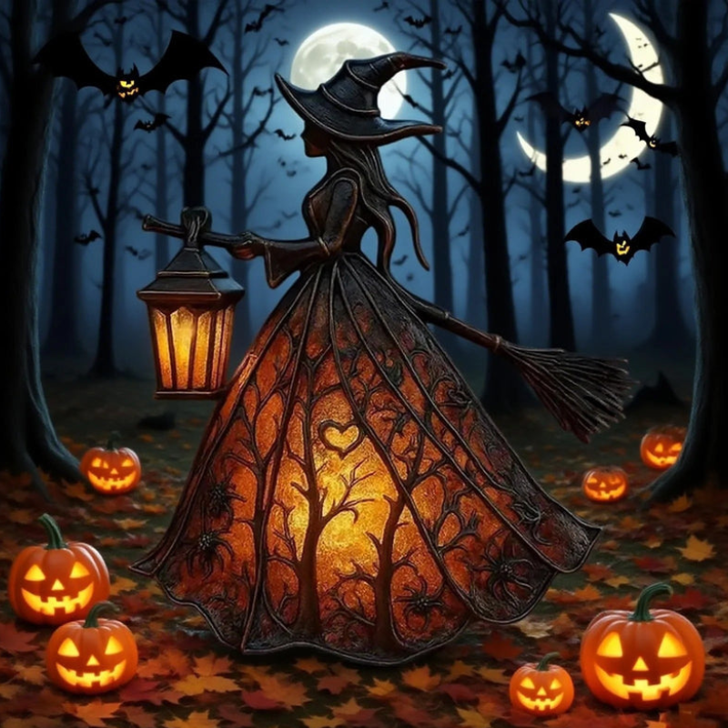 Charming Halloween Witch Lamp with LED Light