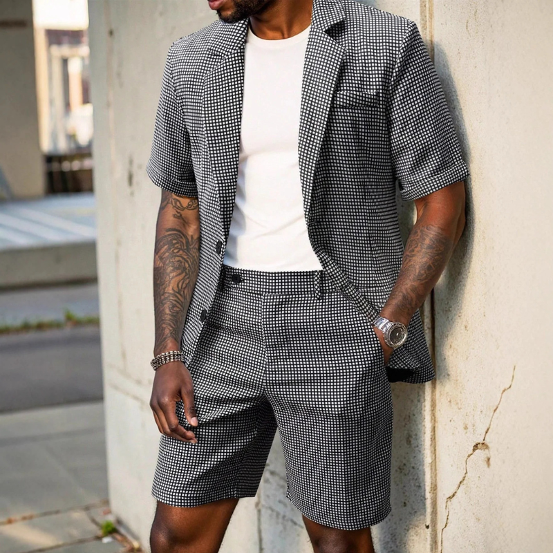 Men's Stylish Plaid Blazer and Trousers Set