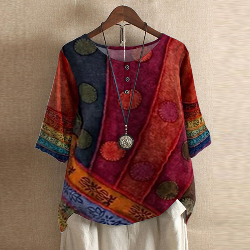 Oversized Floral Print Blouse with O Neck