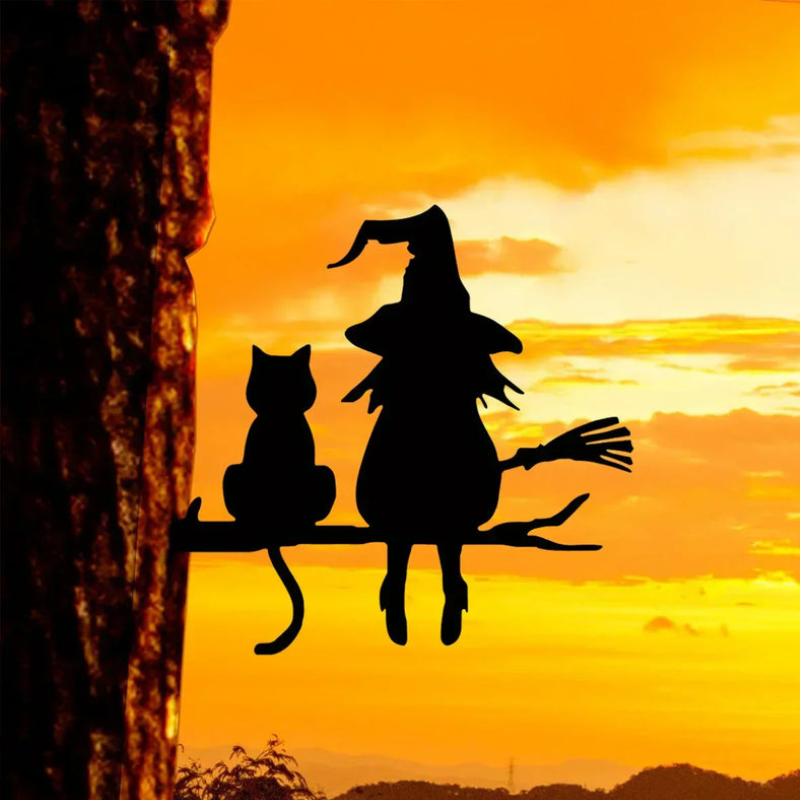 Witch and Cat Garden Silhouette Decor