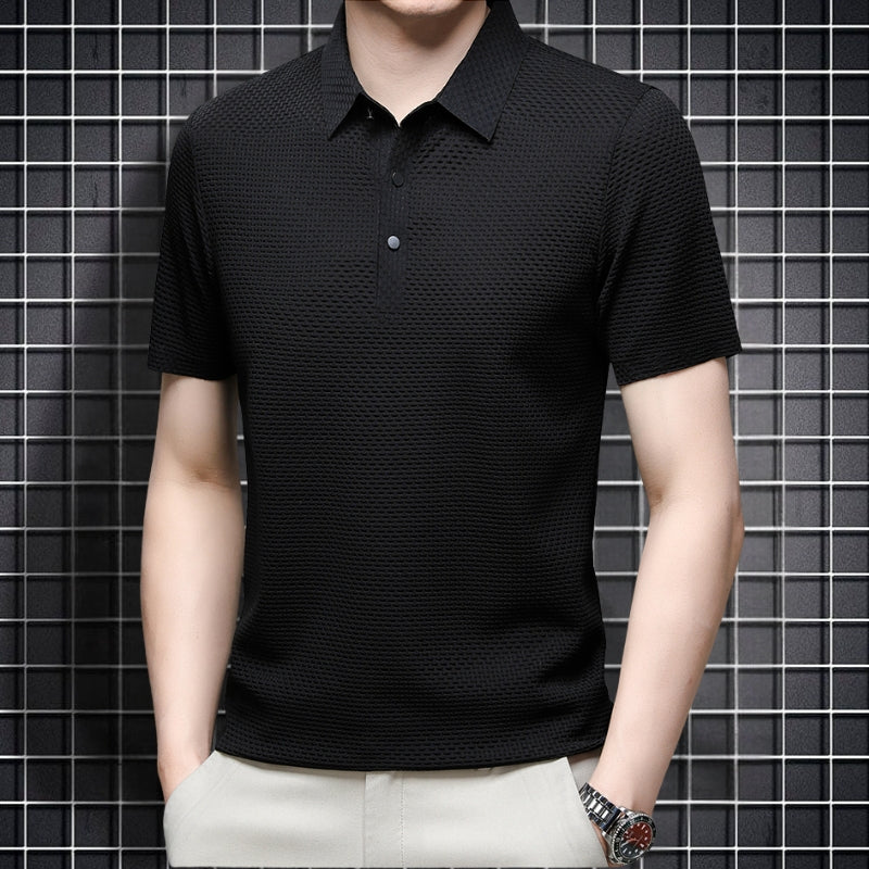 Men's Short Sleeve Button Polo Shirt with Collar