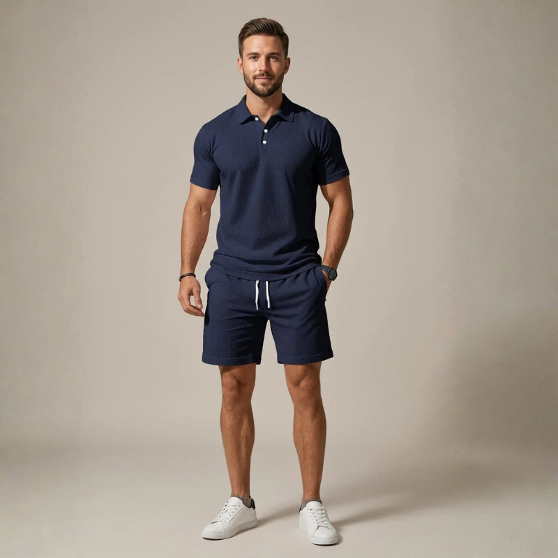 Men's Polo Shirt and Drawstring Shorts Set