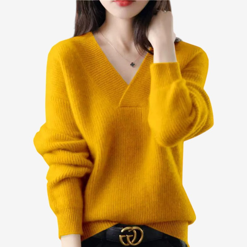 Premium Women's V Neck Ribbed Sweater