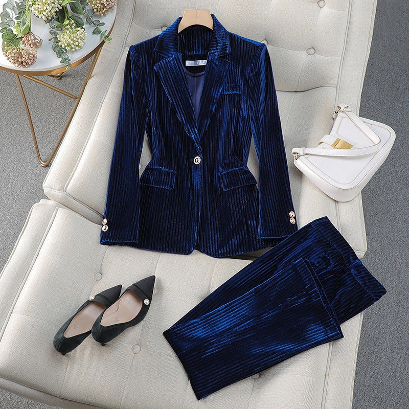 Women's Two Piece Blazer and Straight Leg Trousers Set