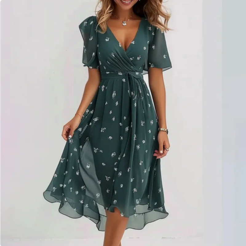 Women's V-Neck Printed Dress