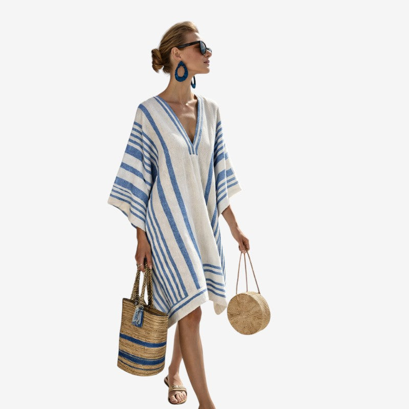 Women's V Neck Bohemian Print Midi Dress
