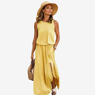 Round Neck Sleeveless Slit Dress