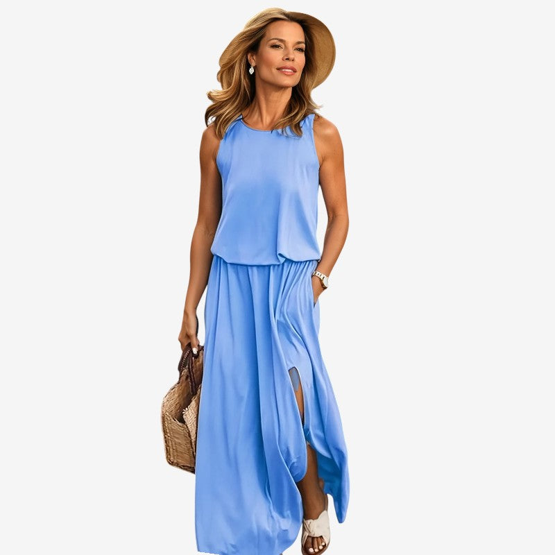 Round Neck Sleeveless Slit Dress