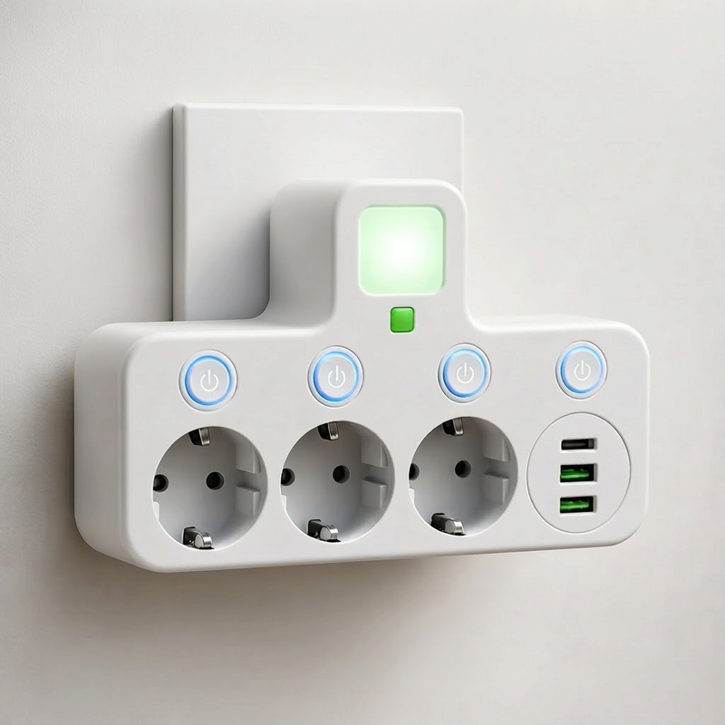 VoltBridge - 3 aljzatos elosztó USB és Type-C töltőportokkal