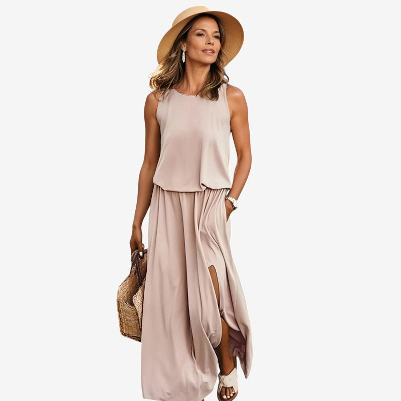 Round Neck Sleeveless Slit Dress