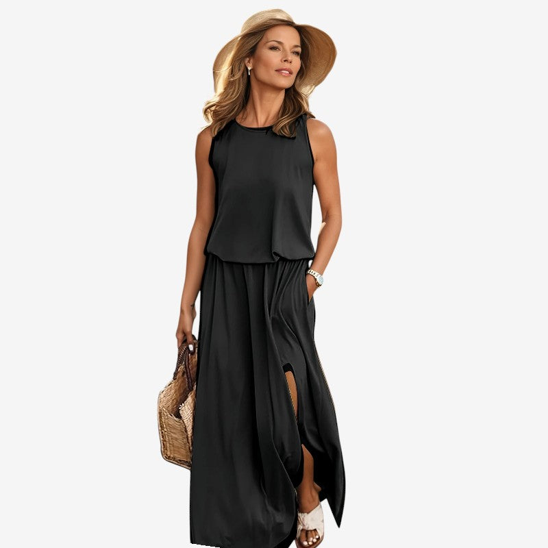 Round Neck Sleeveless Slit Dress
