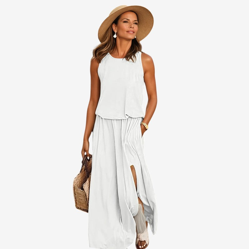 Round Neck Sleeveless Slit Dress