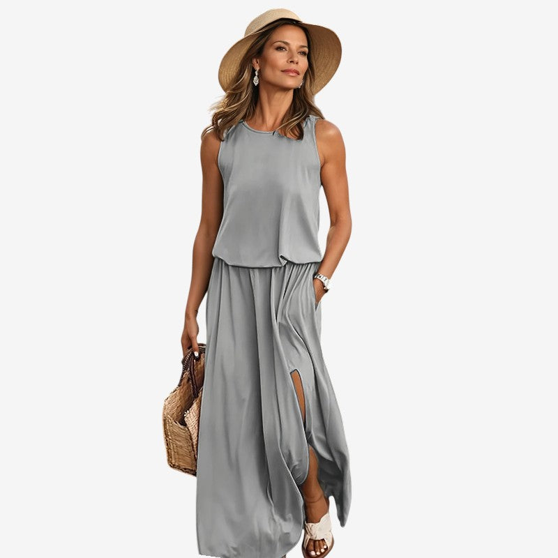 Round Neck Sleeveless Slit Dress