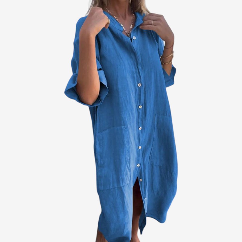 Women's Long Sleeve Button-Down Midi Dress