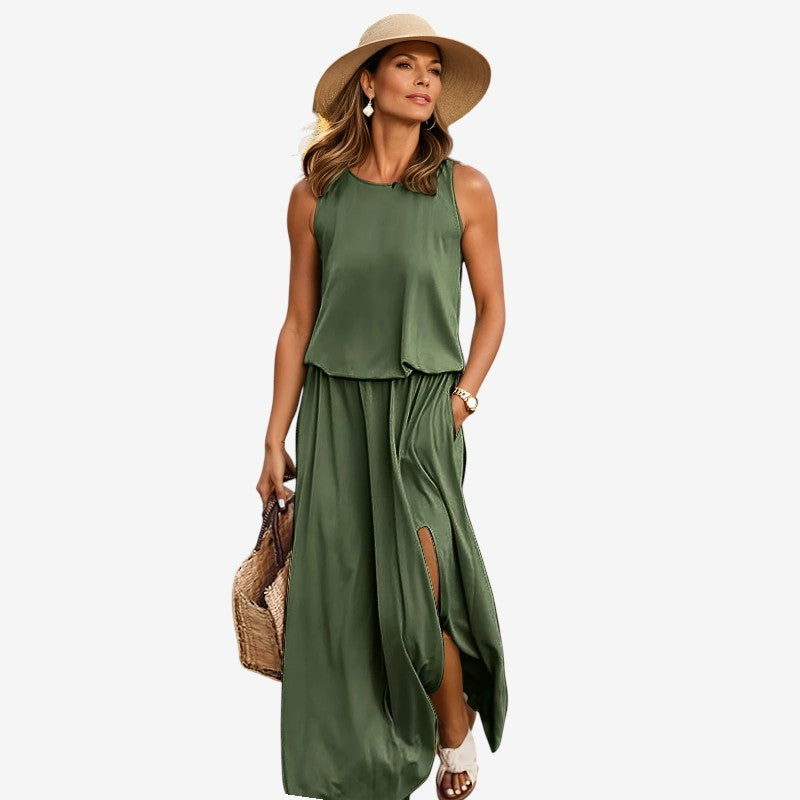 Round Neck Sleeveless Slit Dress