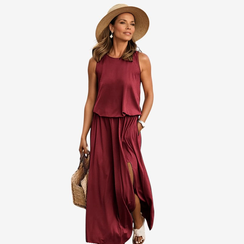 Round Neck Sleeveless Slit Dress
