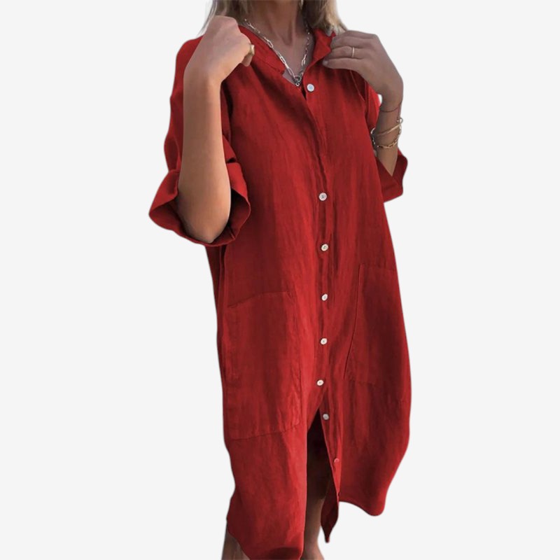 Women's Long Sleeve Button-Down Midi Dress