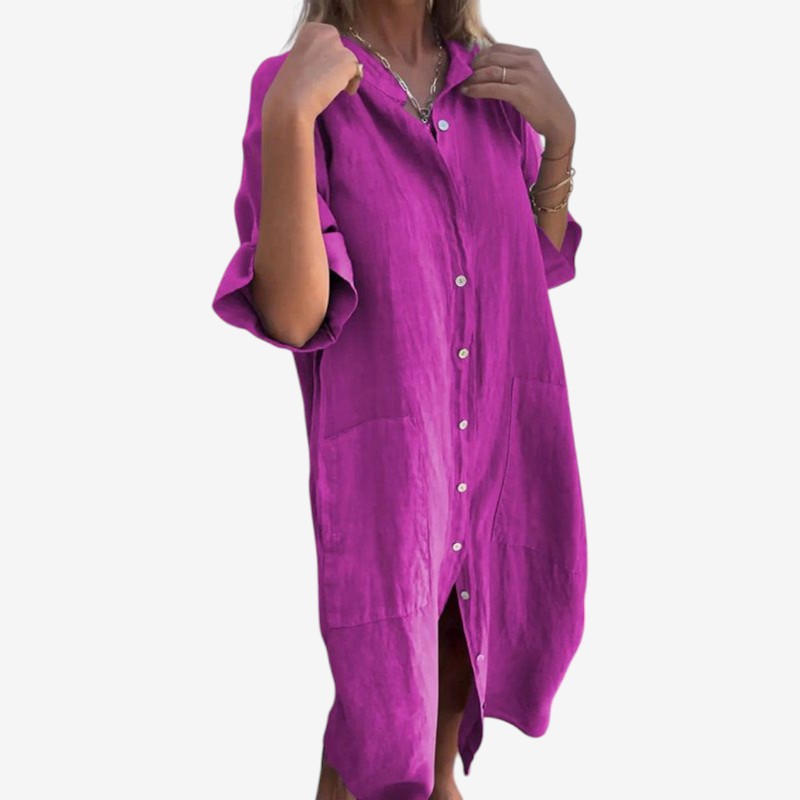 Women's Long Sleeve Button-Down Midi Dress