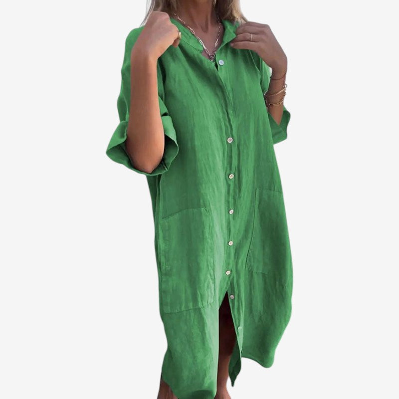 Women's Long Sleeve Button-Down Midi Dress