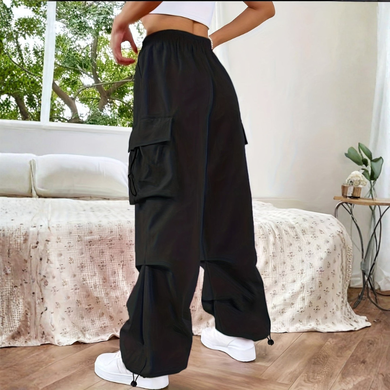 Women's Wide Leg Drawstring Trousers with Side Pockets