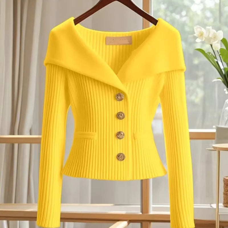 Off-Shoulder Button Sweater