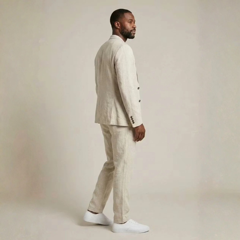 Men's Contemporary Linen Blazer and Wide Leg Pants Set