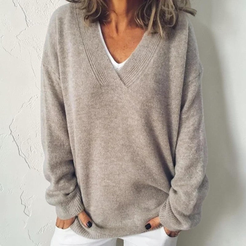 Chic Women's V Neck Long Sleeve Sweater