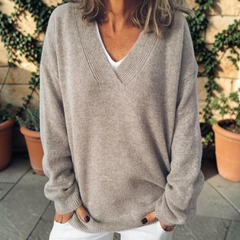 Chic Women's V Neck Long Sleeve Sweater
