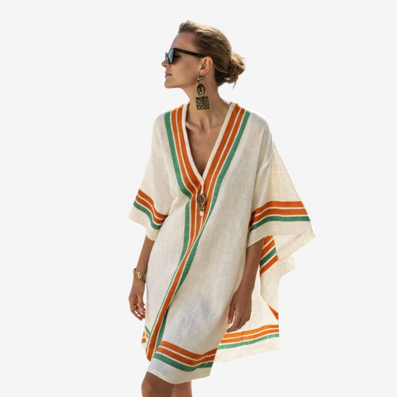 Women's V Neck Bohemian Print Midi Dress