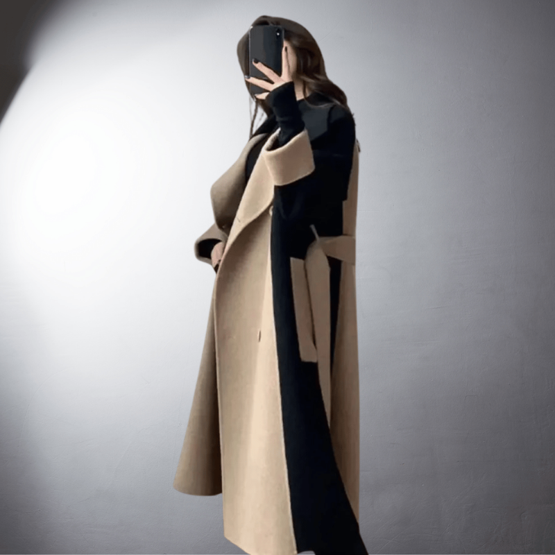 Straight Cut Notched Collar Long Coat