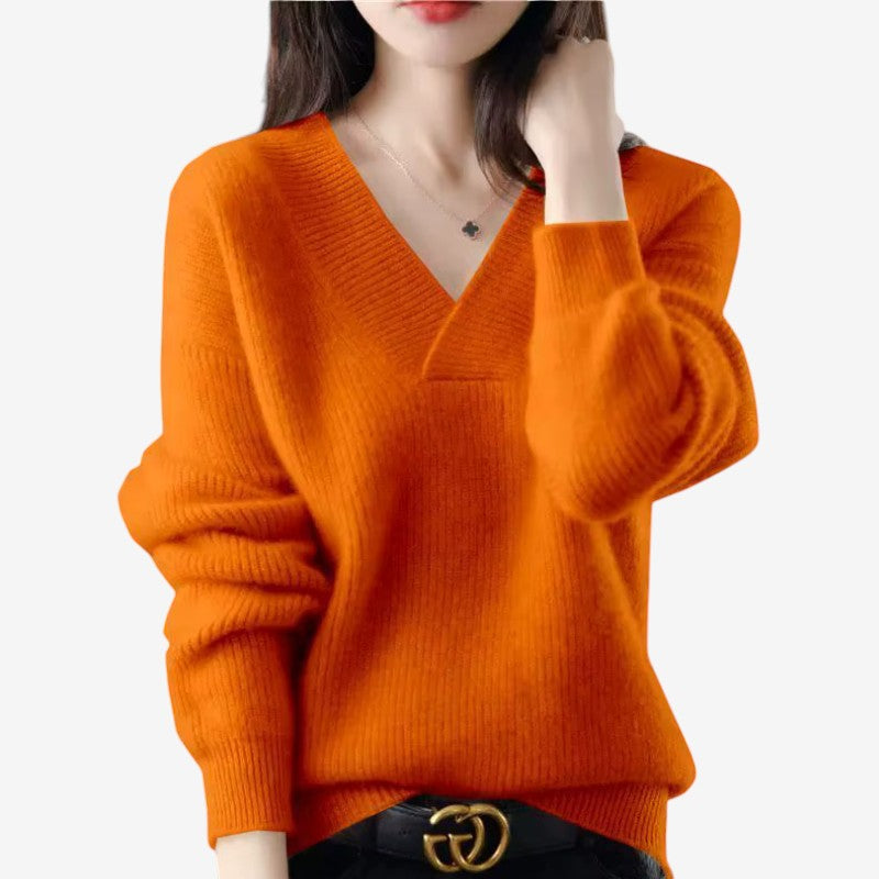 Premium Women's V Neck Ribbed Sweater