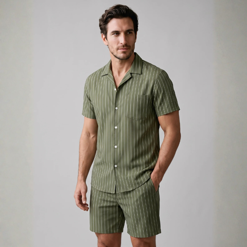 Men's Stylish Striped Shirt & Shorts Set