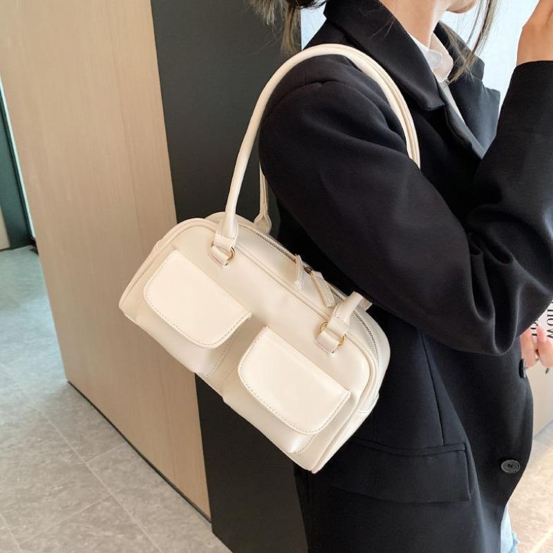 Multi Pocket Zip Leather Handbag