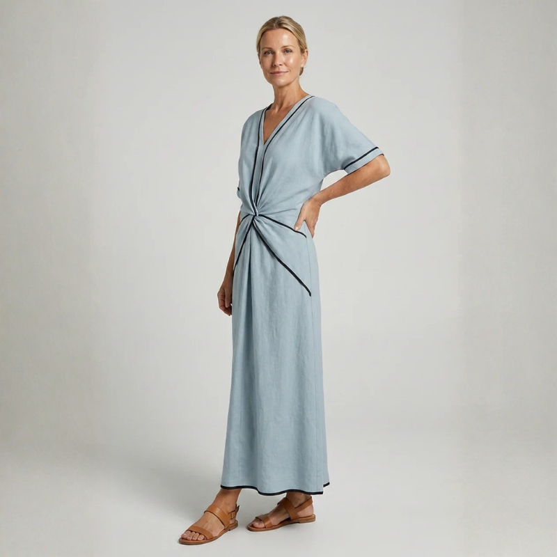 Elegant Women's V Neck Twist Front Maxi Dress