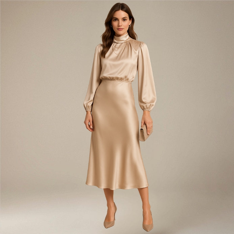 High Neck Loose Midi Dress