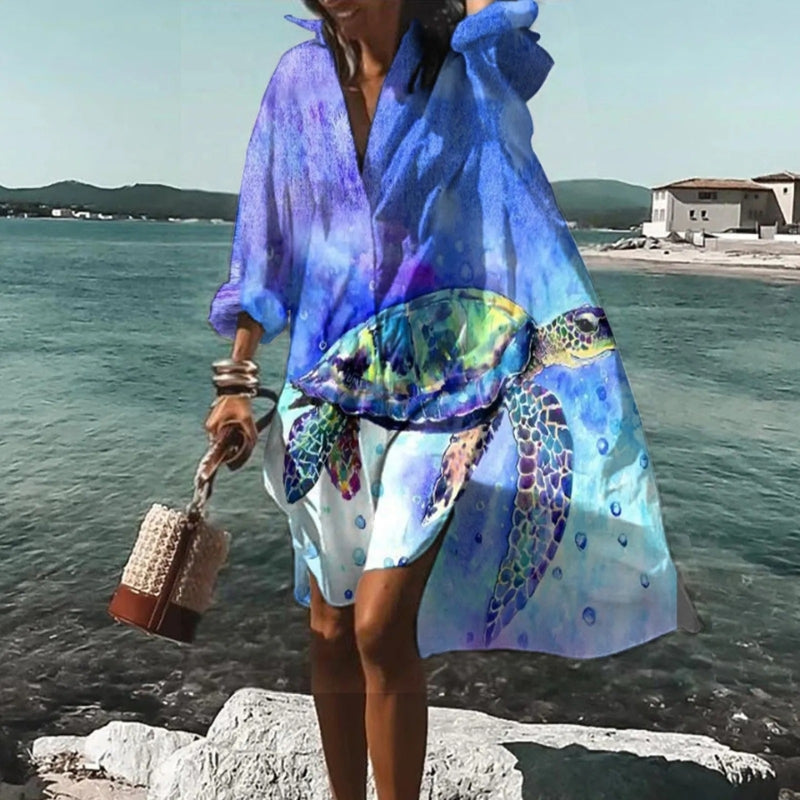 Printed Long Sleeve Midi Dress