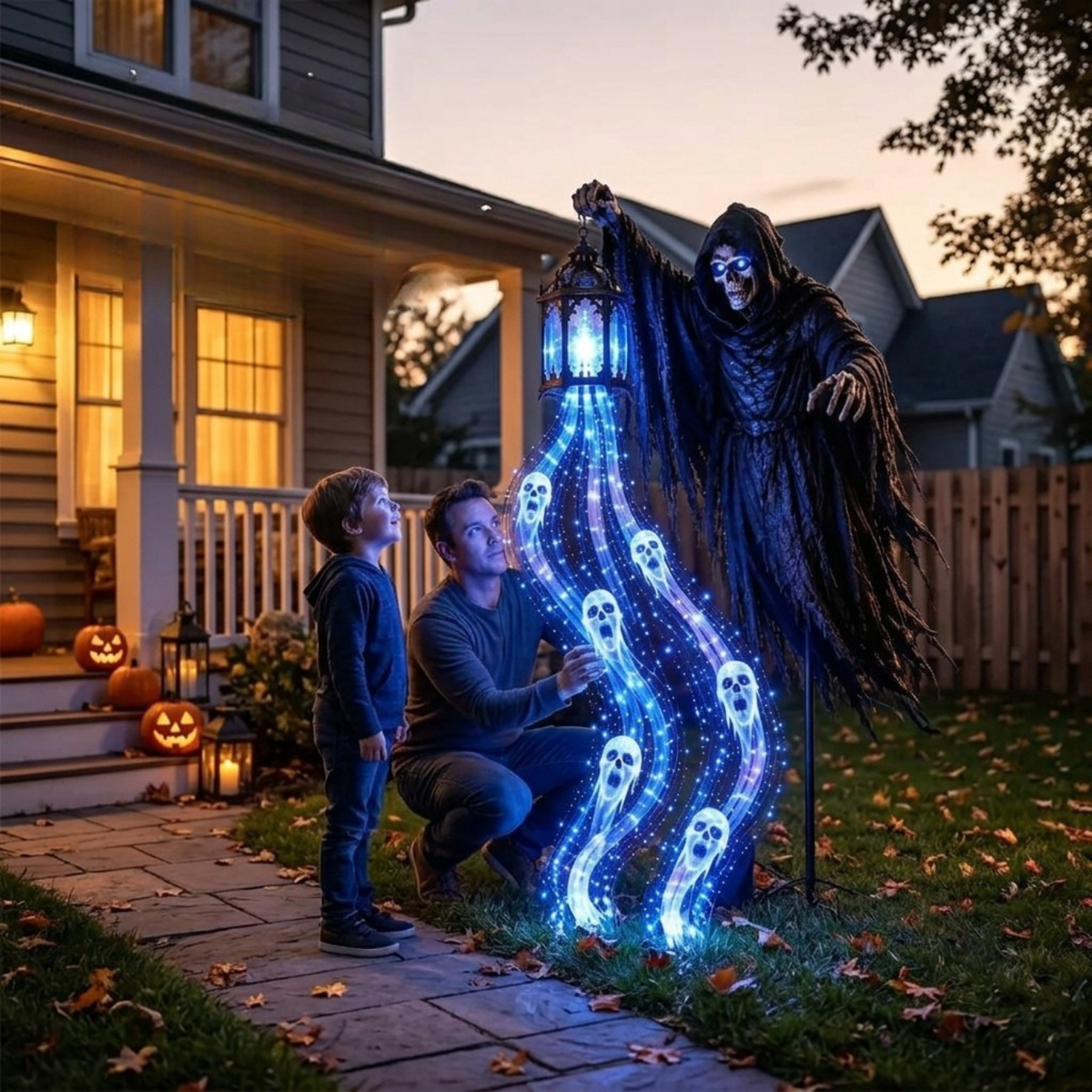 Hauntglow - Animált Halloween kerti lámpa kaszás figurával