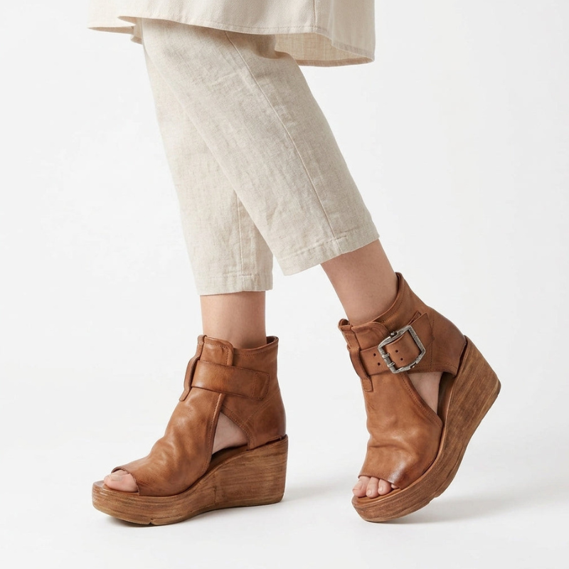 Women's Peep Toe Platform Sandals with Adjustable Buckle