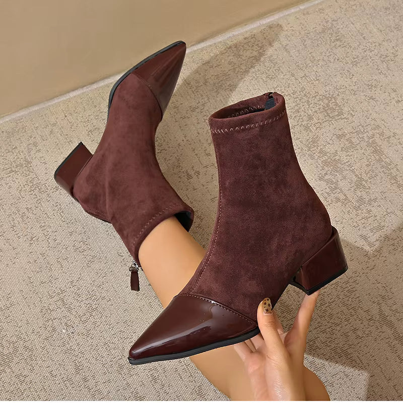 Pointed Toe Ankle Boots with Block Heel