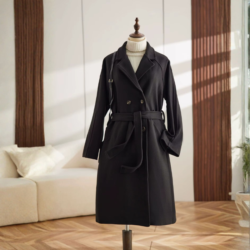 Chic Women's Long Sleeve Overcoat with Button Front