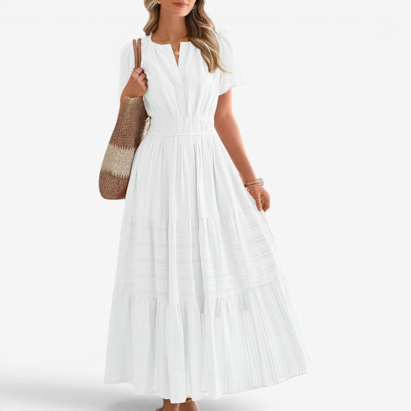 Women's Wrap Waist Midi Dress with Short Sleeves